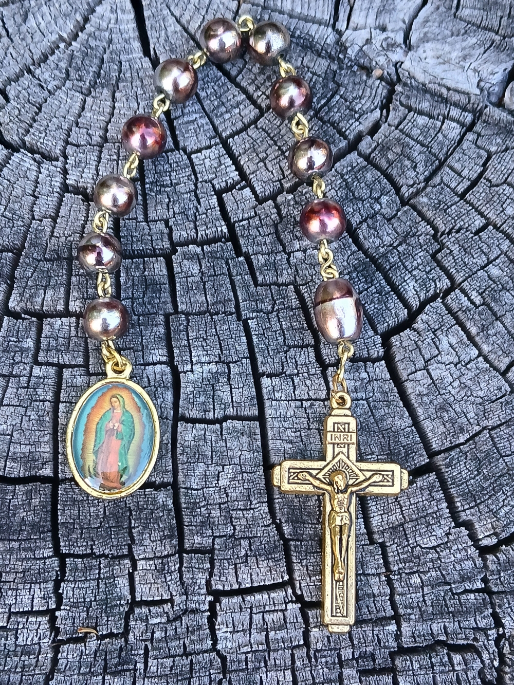 Upcycled Handcrafted One-decade Rosary Tenner Our Lady Of Guadalupe Fatima